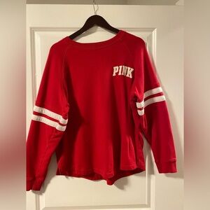 NOT FOR SALE! 
PINK Victoria's Secret Red Sweatshirt with White Accents